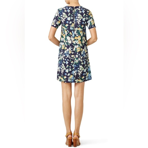 Slate & Willow Blue Floral Flower Throw Shift Short Sleeve Mini Dress, Size 10 - Picture 2 of 14